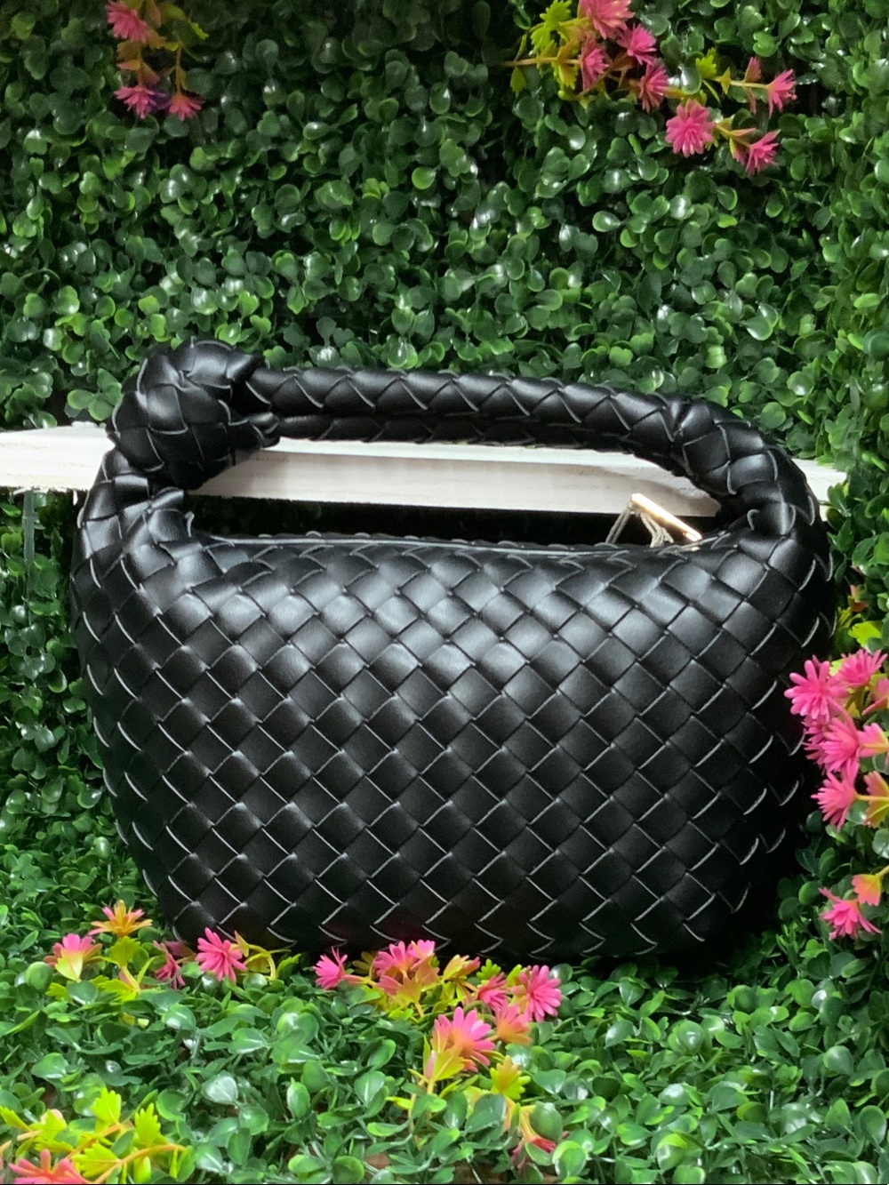 Black Woven Shoulder Bag - Classic Women's Handbag